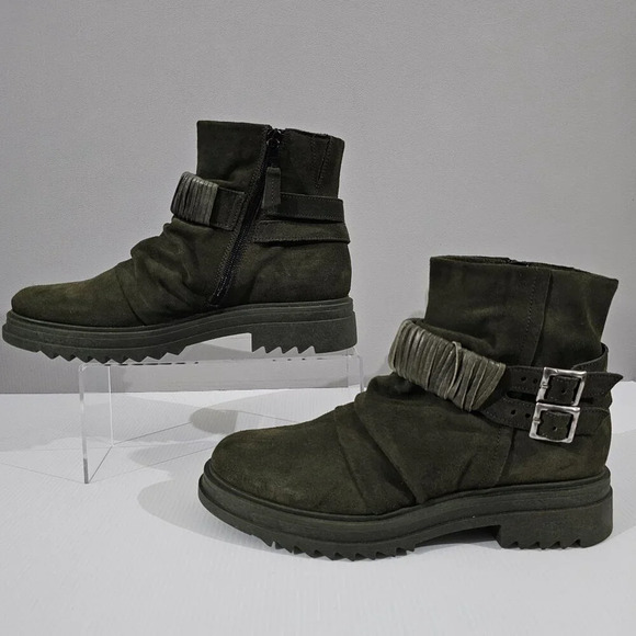 Miz Mooz Fanley Ankle Boot Womens EU 40 Forest Green Suede Slouchy Combat NEW - Picture 2 of 13